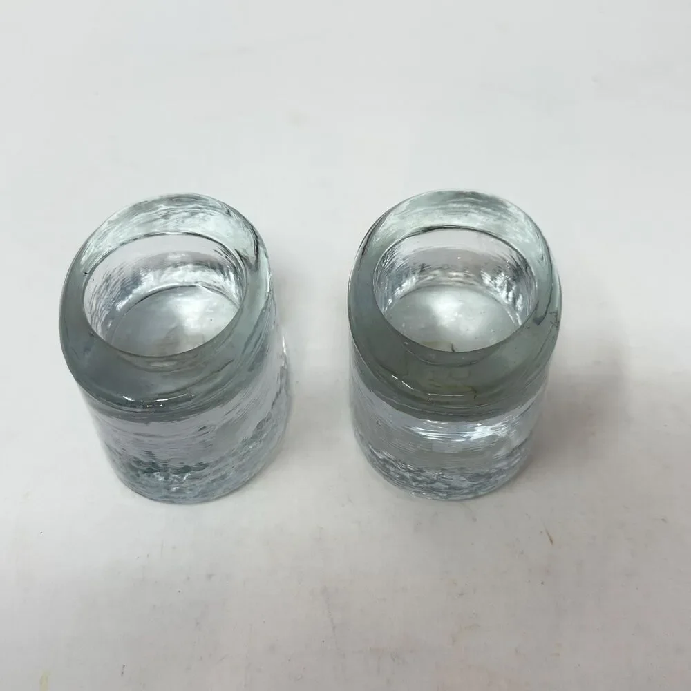 Vintage Crate & Barrel Ice Block Tealight Holders Textured Oval Glass - Thailand